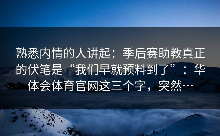 熟悉内情的人讲起：季后赛助教真正的伏笔是“我们早就预料到了”：华体会体育官网这三个字，突然…